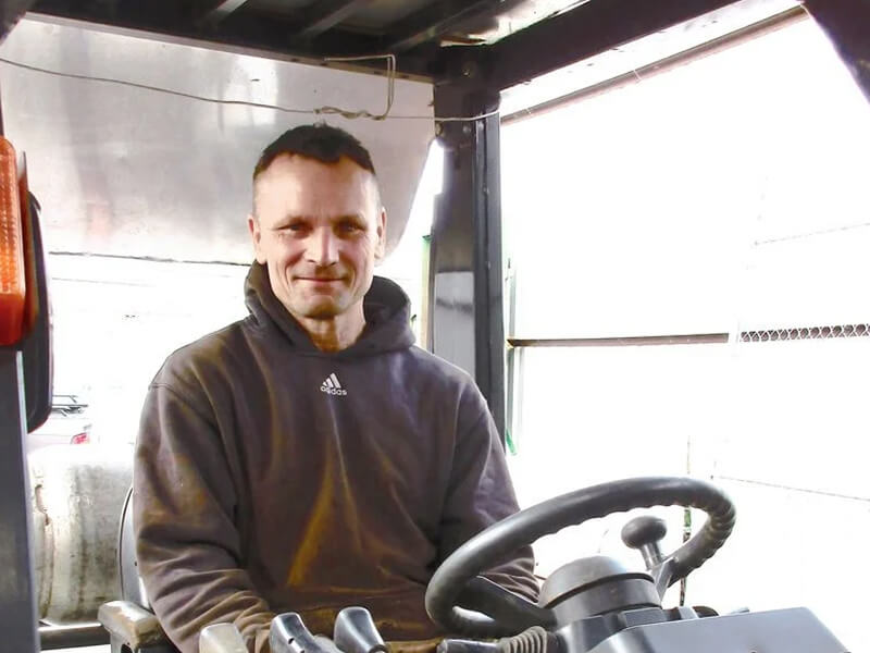 Sly is driving the forklift